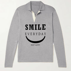 Men's Smile Pattern Knit Polo Sweater