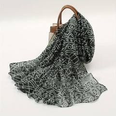 Vintage Gray Boho Geometric Print Scarf