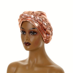 Champagne Hot Stamping Turban Cap Elastic Braided Pre tied Head Wrap