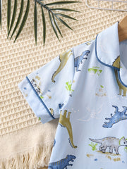 2pcs Boys Dinosaur Print Short Sleeve Pajama Set for Summer