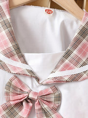 Girl's 2pcs Shirt & Skirts Set Uniform Preppy Style Casual Outfits