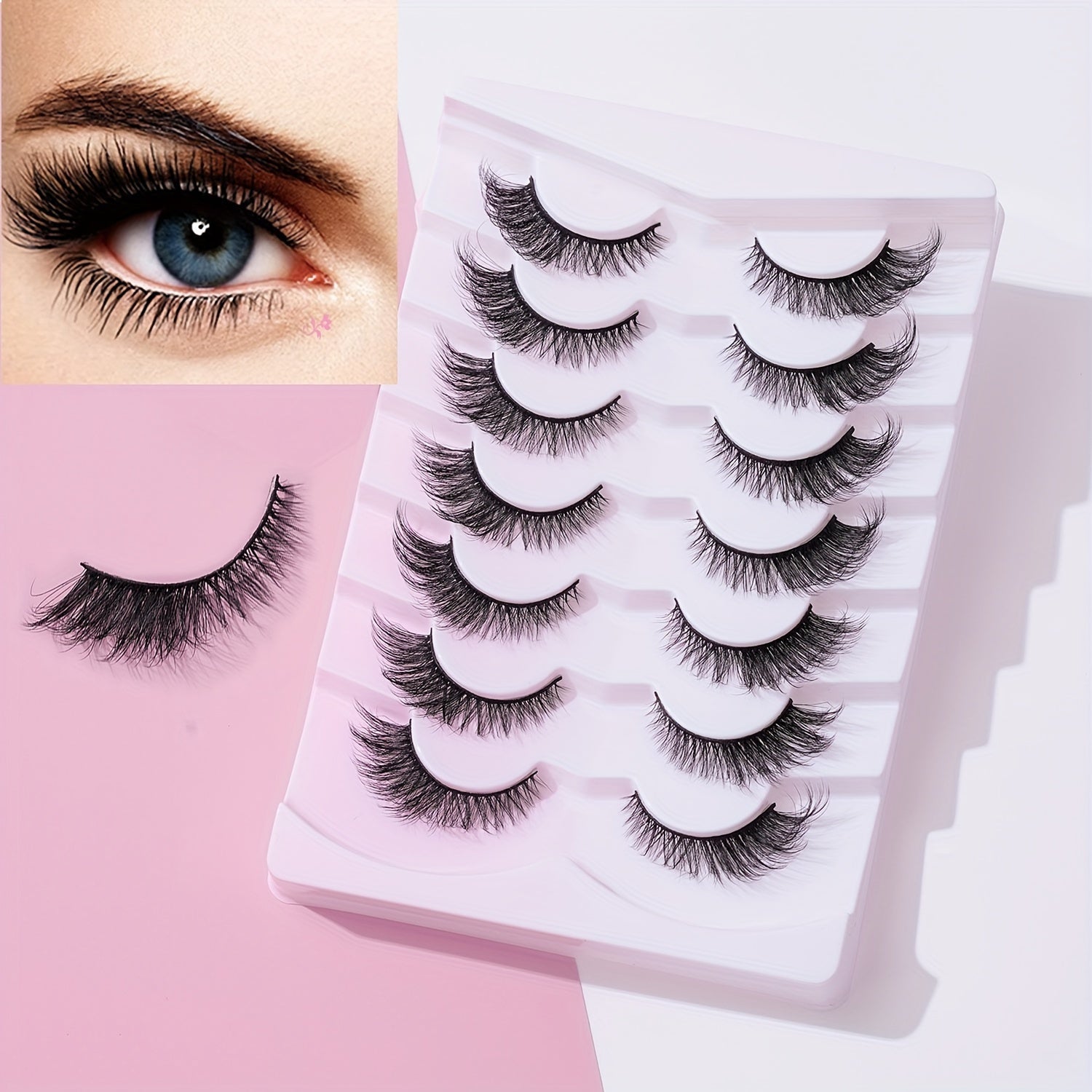 7 Pairs 3D Effect False Eyelashes Natural Look Fishtail End Eye Elongated Lashes