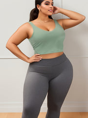 Sports Bra Women's Plus Solid High Impact Padded Breathable Yoga Top