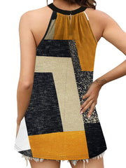 Geometric Print Halter Neck Top Sleeveless Summer Top