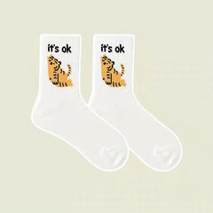 4 Pairs Cartoon Animal Print Socks Women's Stockings & Hosiery