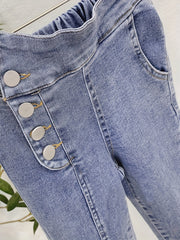 Kids Casual Tapered Jeans Elastic High Waist Slim Fit Denim Trousers