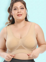 Plus Size Breathable Seamless Wireless Mesh Sports Bra