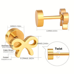 6pairs Butterfly Flower Cherry Bowknot Stud Earrings Golden Ear Jewelry