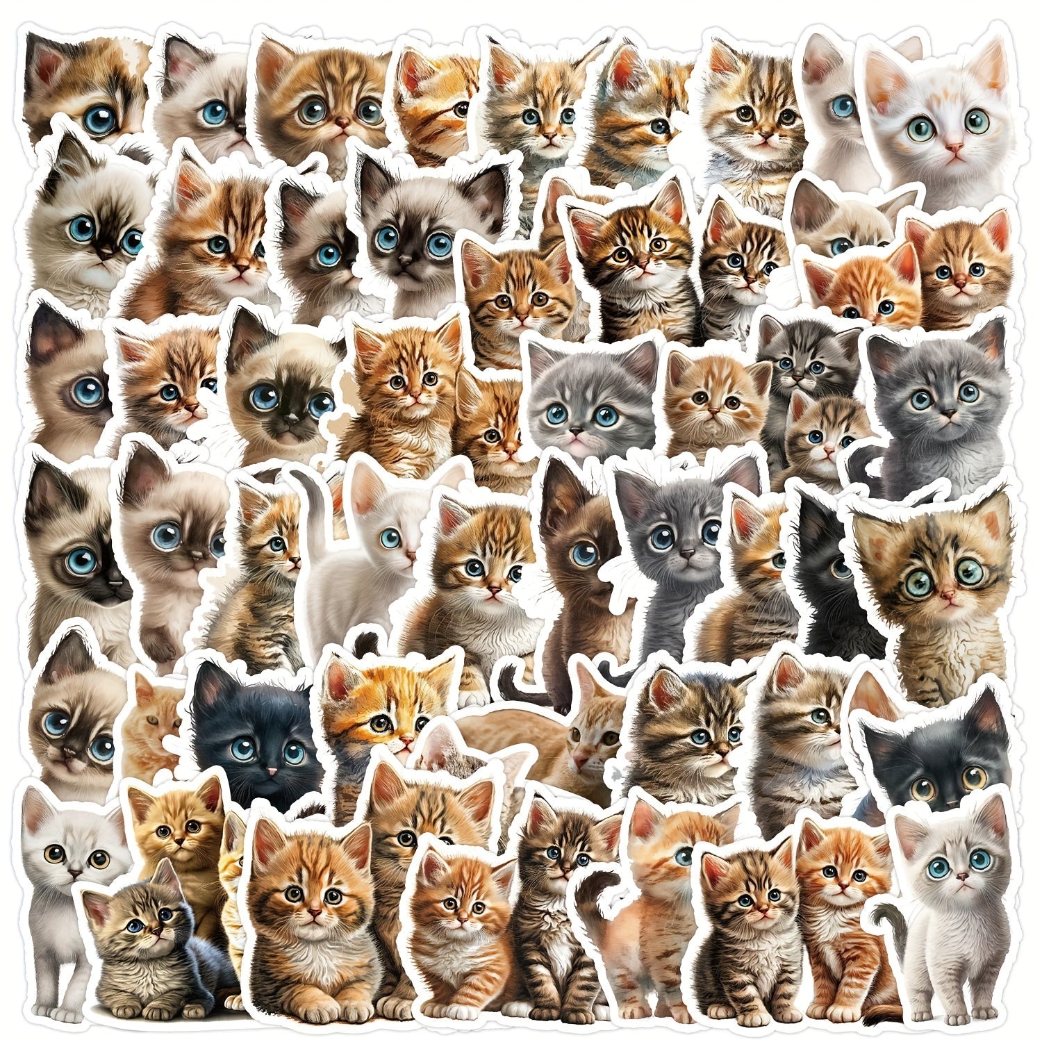 50pcs Big Eyed Cat Stickers Waterproof Vinyl Stickers for Laptops Water Bottles
