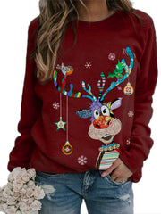 Christmas Graphic Print Sweatshirt Long Sleeve Crew Neck Pullover Sweatshirt