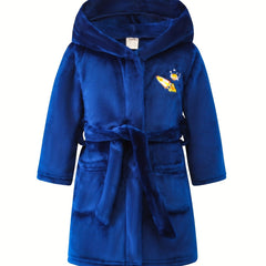 Kid's Rocket Planet Embroidery Hooded Flannel Bathrobe PJ