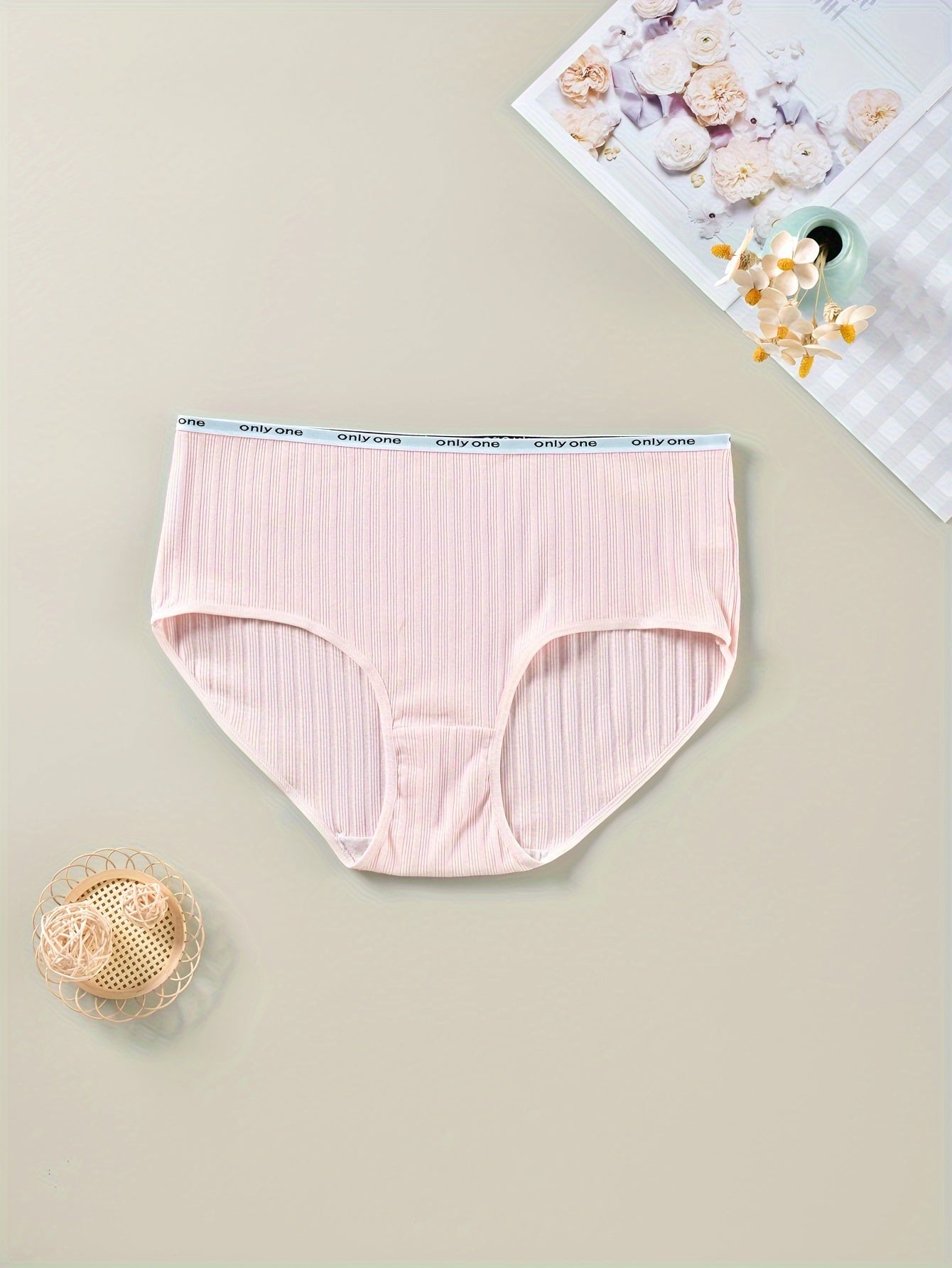 3 Pack Plus Size Panties Set Women's Plus Ribbed Knit High Waisted Briefs
