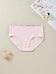 3 Pack Plus Size Panties Set Women's Plus Ribbed Knit High Waisted Briefs