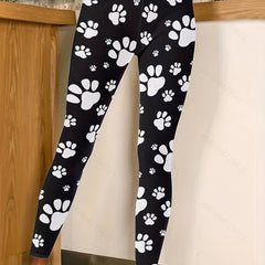 Cartoon Paw Print High Rise Leggings