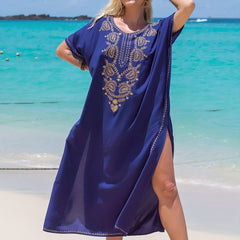 Boho Kaftan Dress Women's Plus Tribal Embroidered Batwing Sleeve