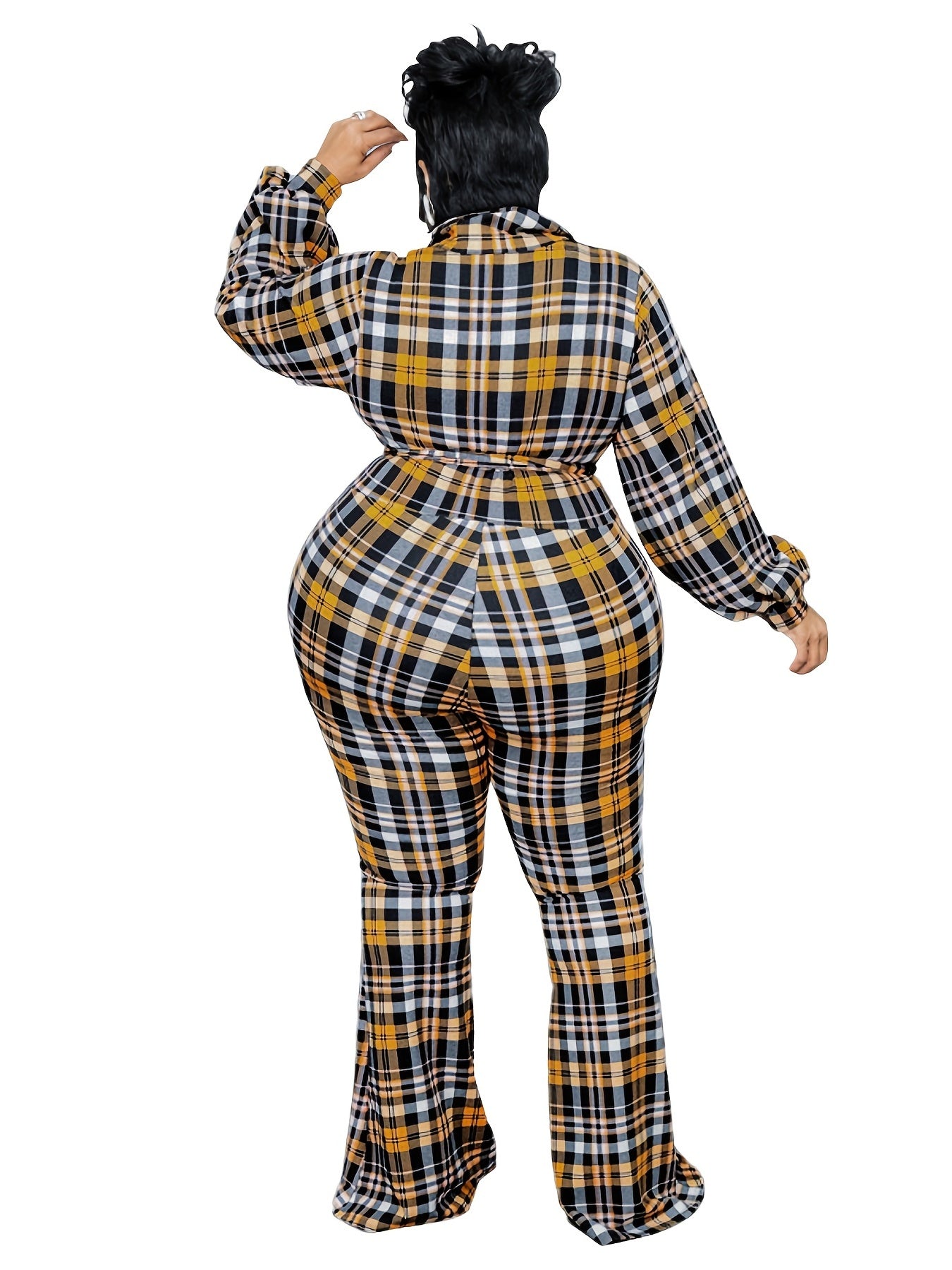 Plaid Pattern Knot Front Jumpsuit Women's Plus Size