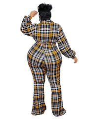 Plaid Pattern Knot Front Jumpsuit Women's Plus Size