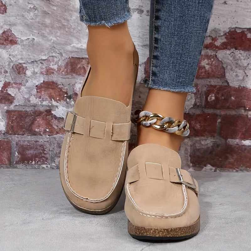 Women's Metal Buckle Loafers Slip On Shoes