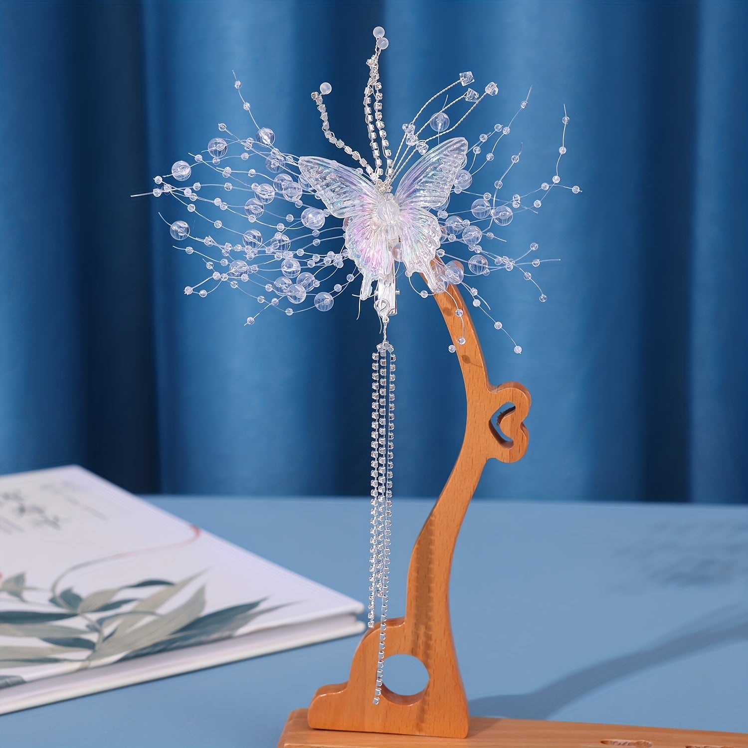 Rhinestone Tassel Clip Butterfly Hairpin