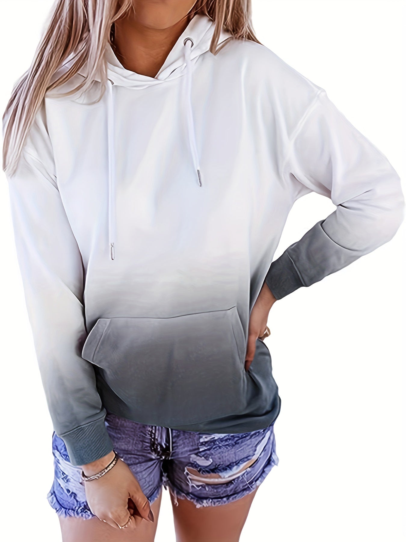 Ombre Kangaroo Pocket Hoodie Long Sleeve Drawstring Hoodies