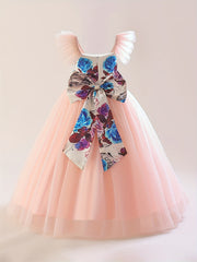 Flower Girl Maxi Wedding Dress with Flowers Graphic Tulle