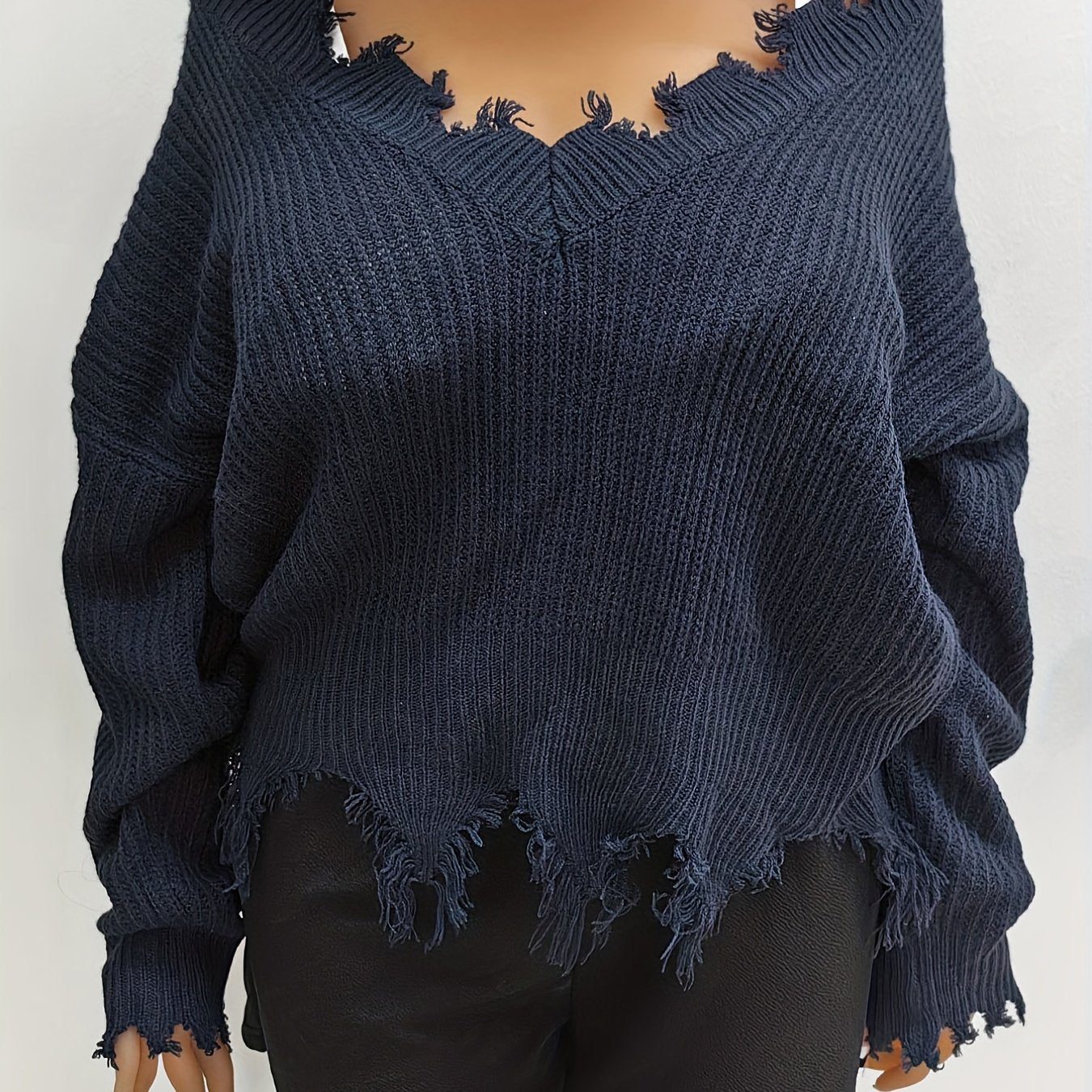 Casual Sweater Women's Plus Solid V Neck Long Sleeve Sweater