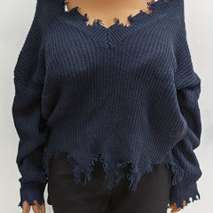 Casual Sweater Women's Plus Solid V Neck Long Sleeve Sweater