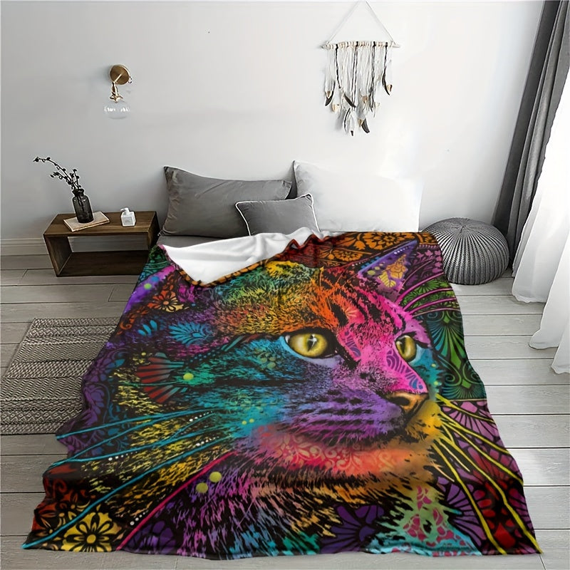 Colorful Cat Flannel Blanket Soft Comfortable Throw Blanket Holiday Gift