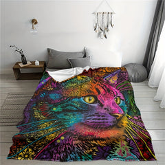 Colorful Cat Flannel Blanket Soft Comfortable Throw Blanket Holiday Gift
