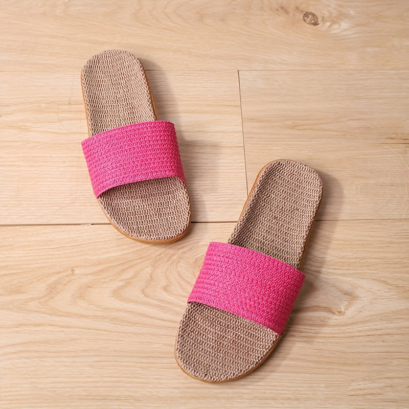 Women's Flat Linen Slides Ultra Light Slip On Shoes