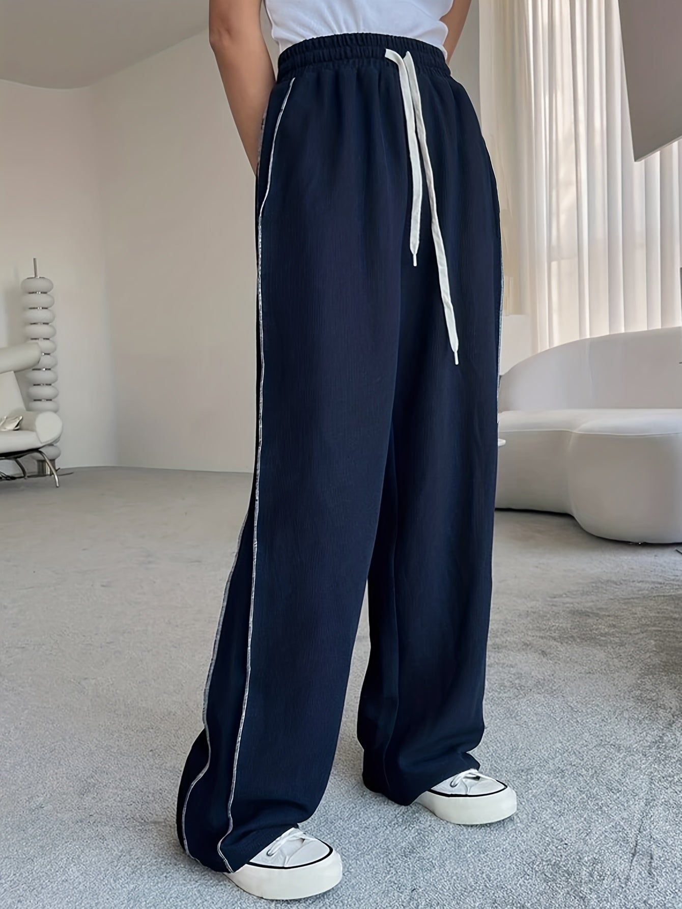 Striped Wide Leg Fitness Trousers