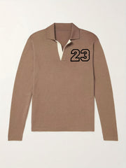 Men's Knit Polo Shirt Casual Lapel V Neck Pullover Sweater