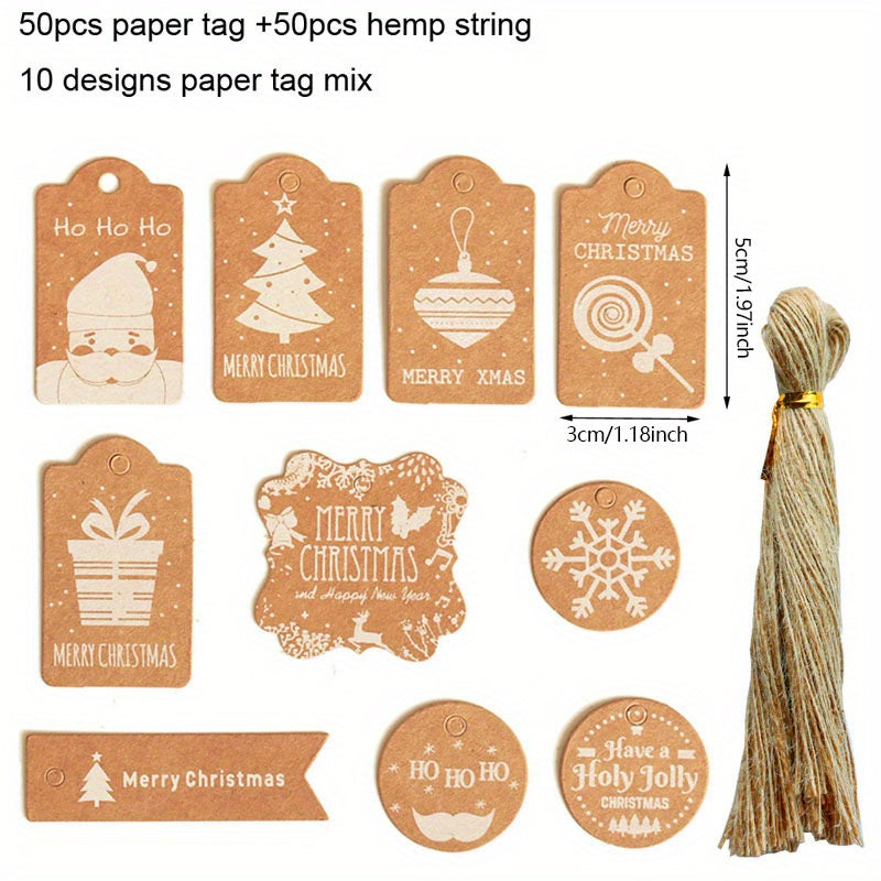 50pcs Santa Claus Labels with Hemp Rope Christmas Tree Ornaments