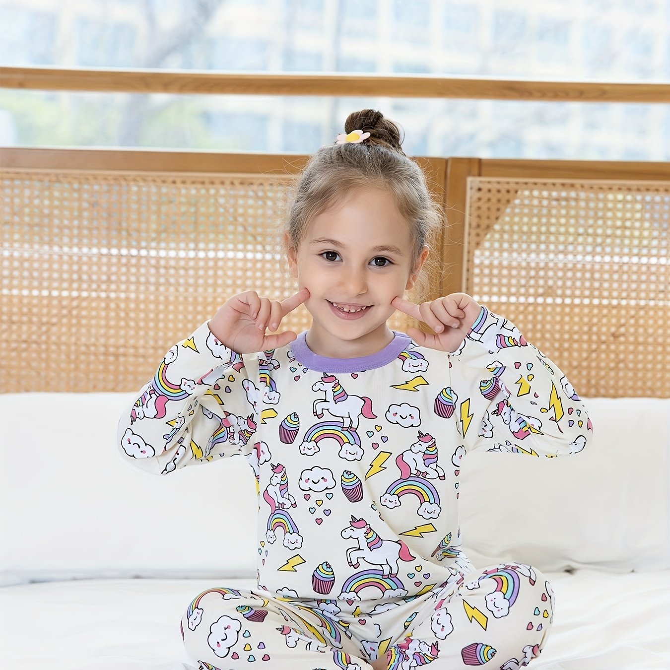 Boys Unicorn Print Pajama Set Family Outfit Round Neck Long Sleeve Top & Pants