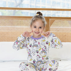 Boys Unicorn Print Pajama Set Family Outfit Round Neck Long Sleeve Top & Pants