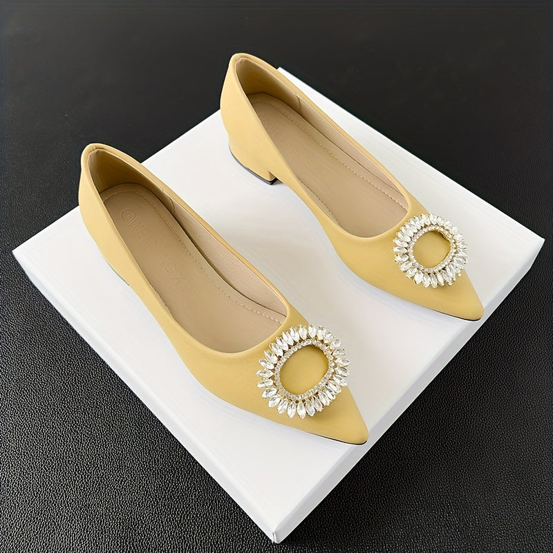 Rhinestone Slip On Chunky Heel Shoes Point Toe Daily Soft Dr