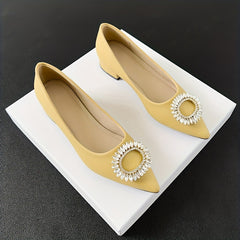 Rhinestone Slip On Chunky Heel Shoes Point Toe Daily Soft Dr