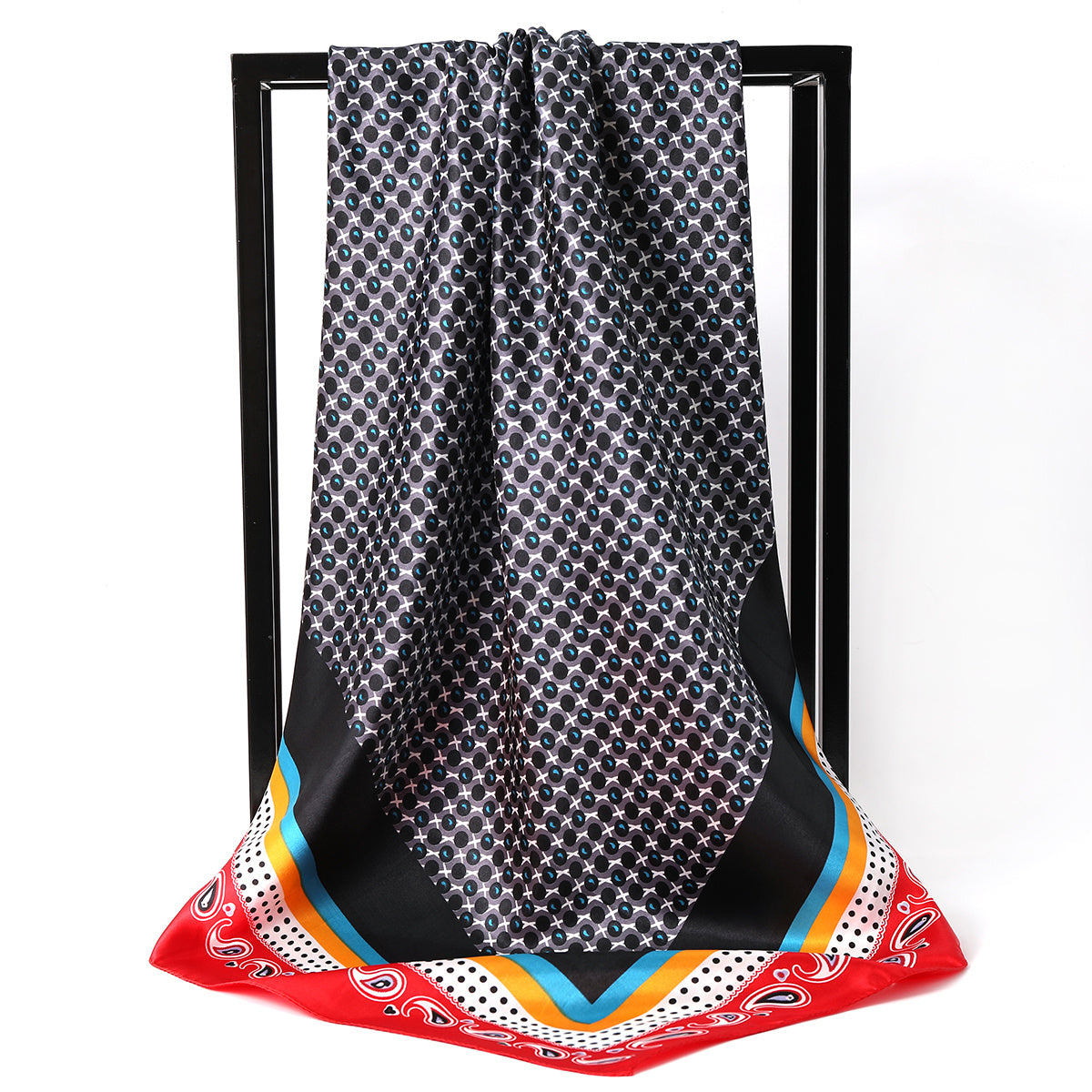 Geometric Pattern Silk Square Scarf Lightweight Neck Scarf