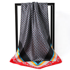 Geometric Pattern Silk Square Scarf Lightweight Neck Scarf
