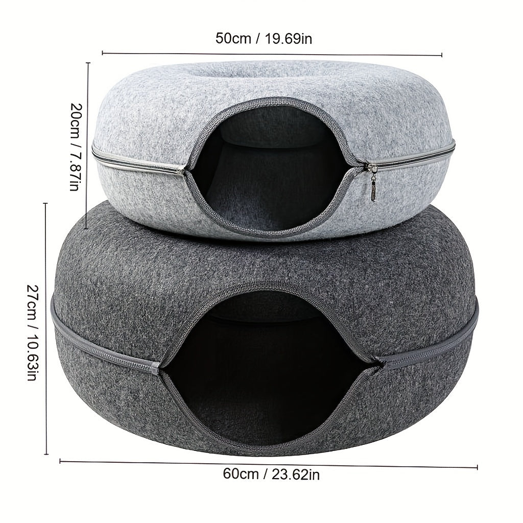 Cat Tunnel Bed Felt Round Nest Washable Semi-enclosed Cat Tunnel
