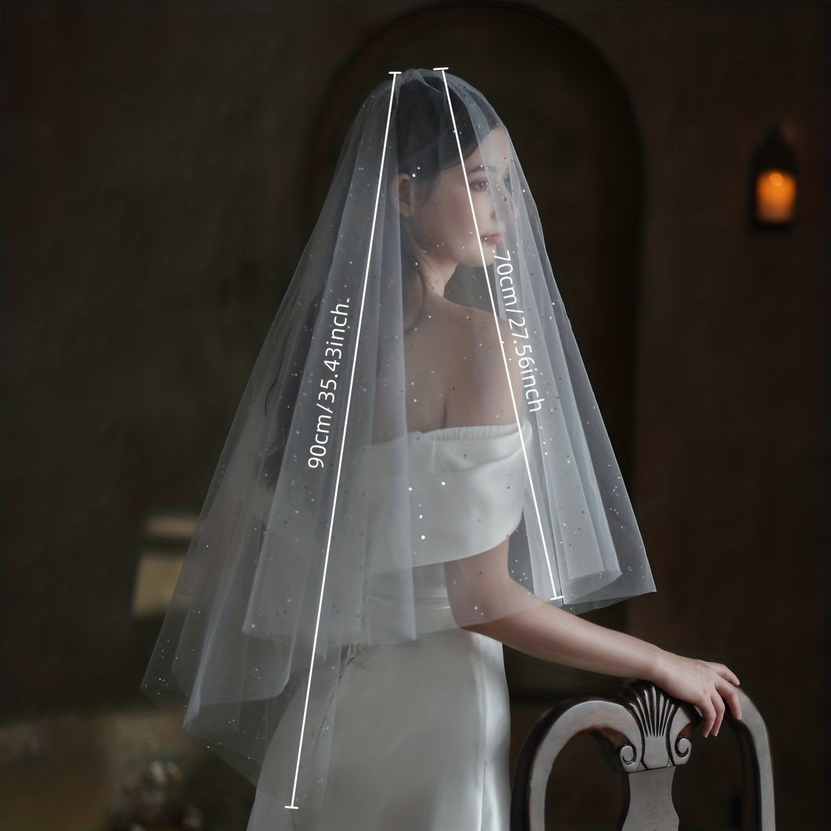 Double Layer Sequin Head Veil with Comb for Bridal Wedding