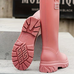 Women's Plush Knee High Rain Boots Warm Waterproof Shoes