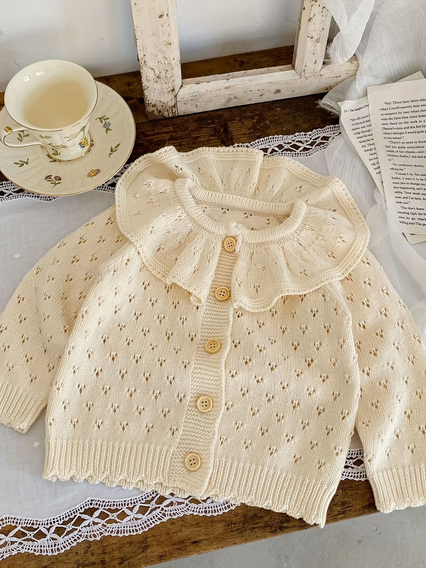 Girls' Ruffle Collar Button Sweater Coat for Fall Winter