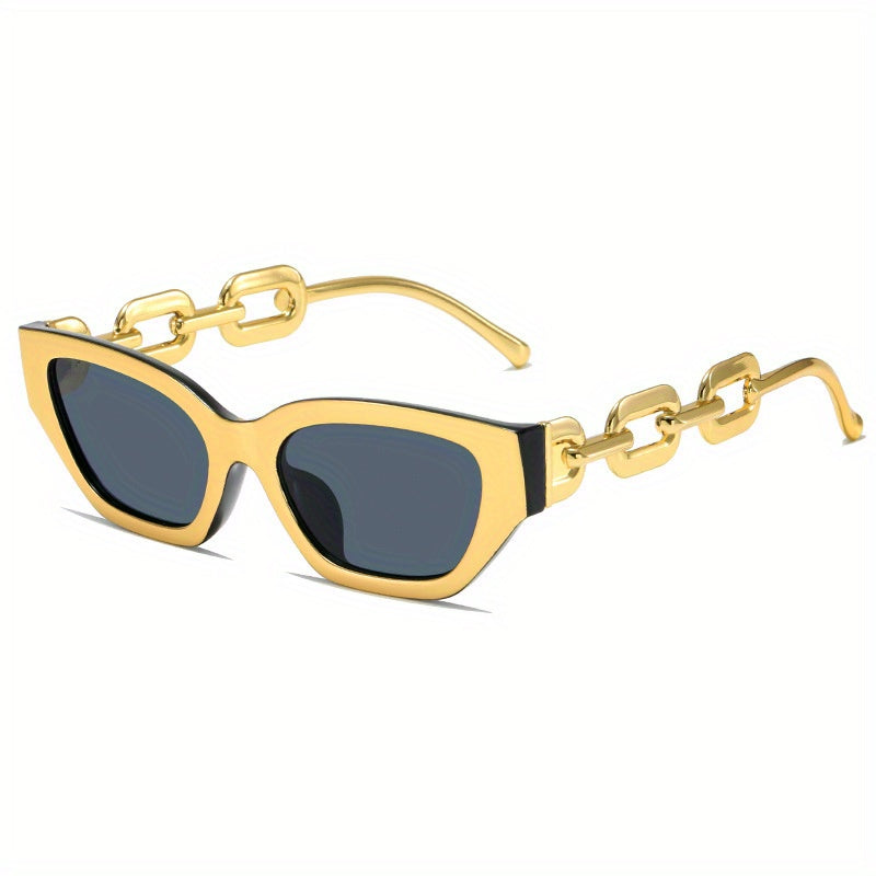 Cat Eye Sunglasses Mod Mirror Lens Chain Temple UV400