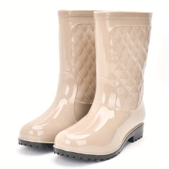 Women's Solid Rain Boots Medium Top Casual Outdoor Shoes