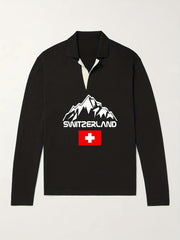 Switzerland Mountain Knit Polo Shirt Men's Pullover Sweater