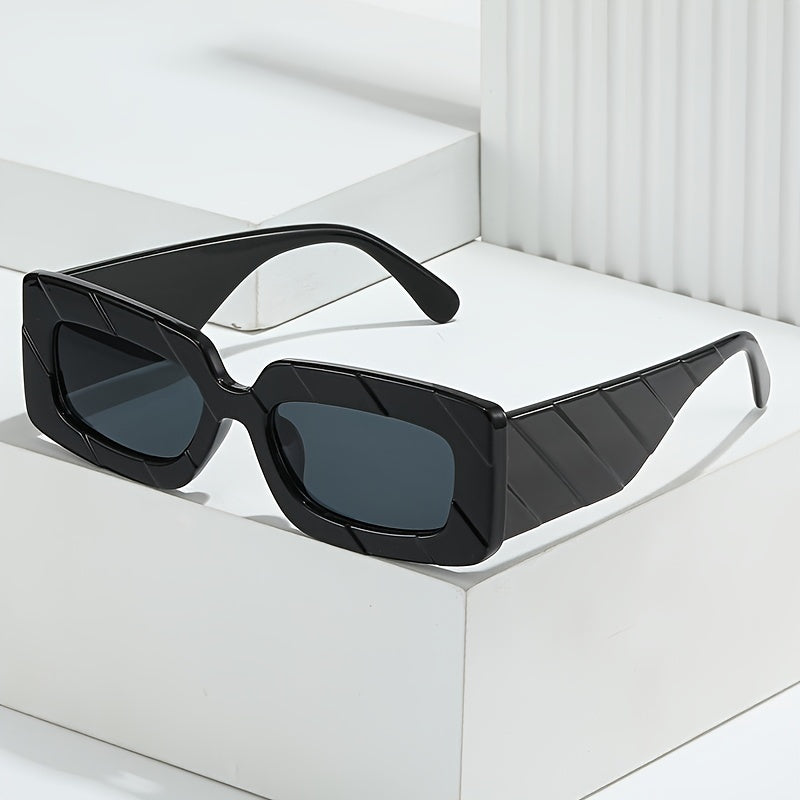 Rectangle Stripe Embossed Sunglasses Thick Temple Classic Eyeglasses