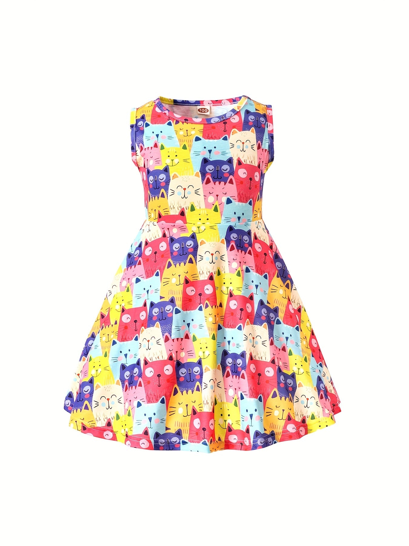 Toddler Girls Cat Graphic Princess Dress For Party Summer Clothes
