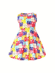 Toddler Girls Cat Graphic Princess Dress For Party Summer Clothes