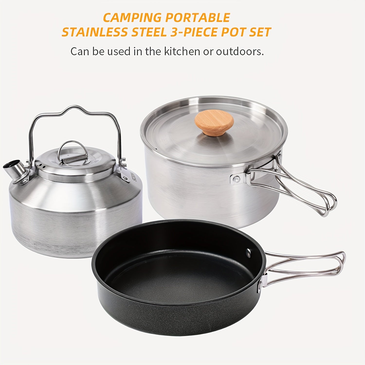 304 Stainless Steel Kitchenware Set with Teapot & Non-Stick Frying Pan
